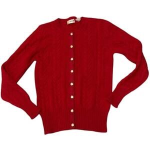 Vintage Red Wool Cable Knit Cardigan ASTON Gold Buttons S